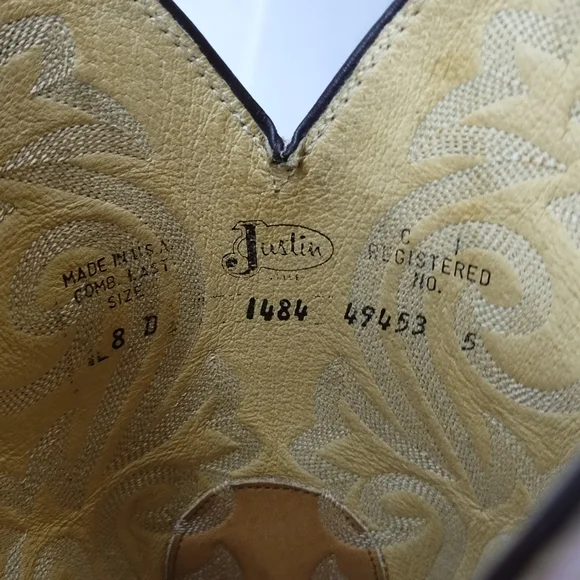 Justin Cowboy Boots 8D 1484 Made In The USA - Picture 3 of 8
